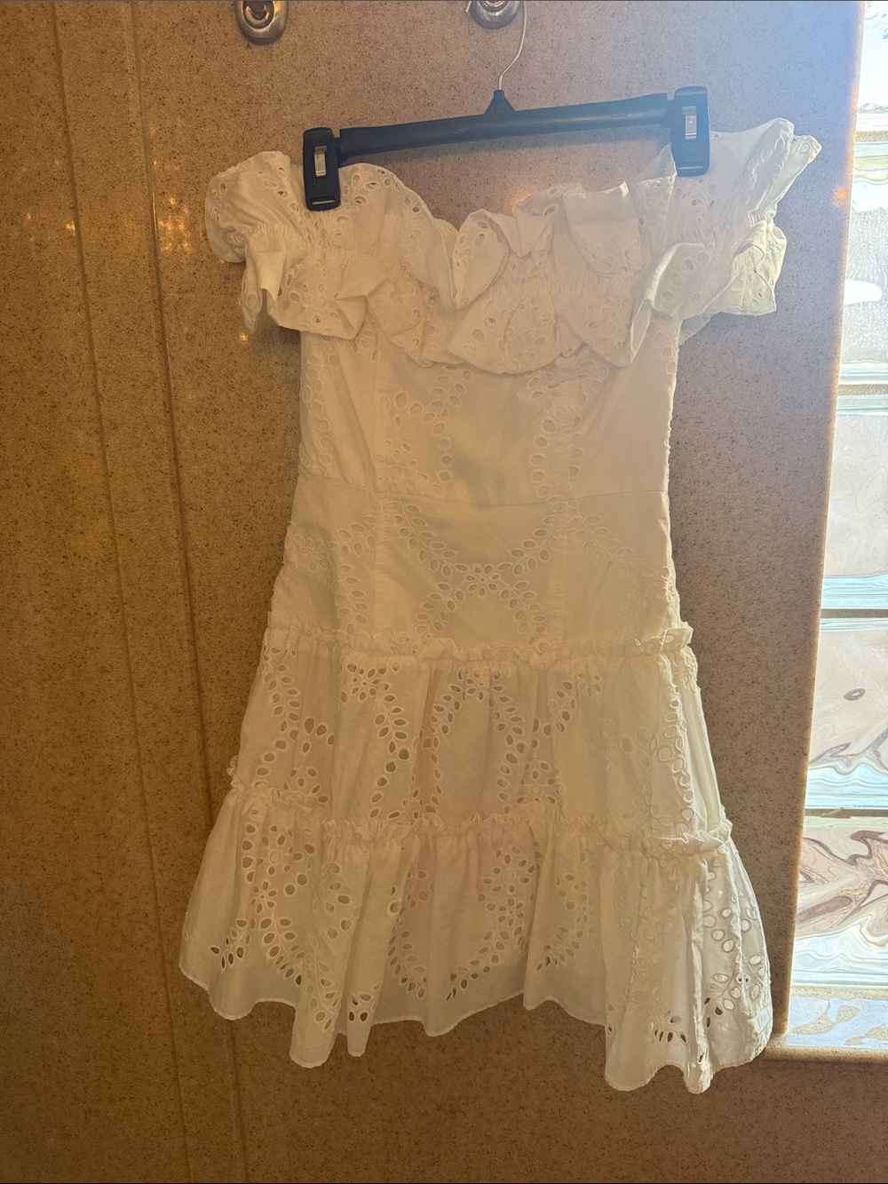 Zara White One-Shoulder Eyelet Ruffle Mini Dress